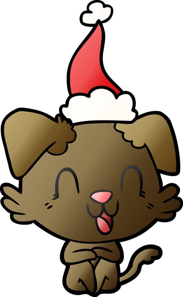 laughing gradient cartoon of a dog wearing santa hat vector