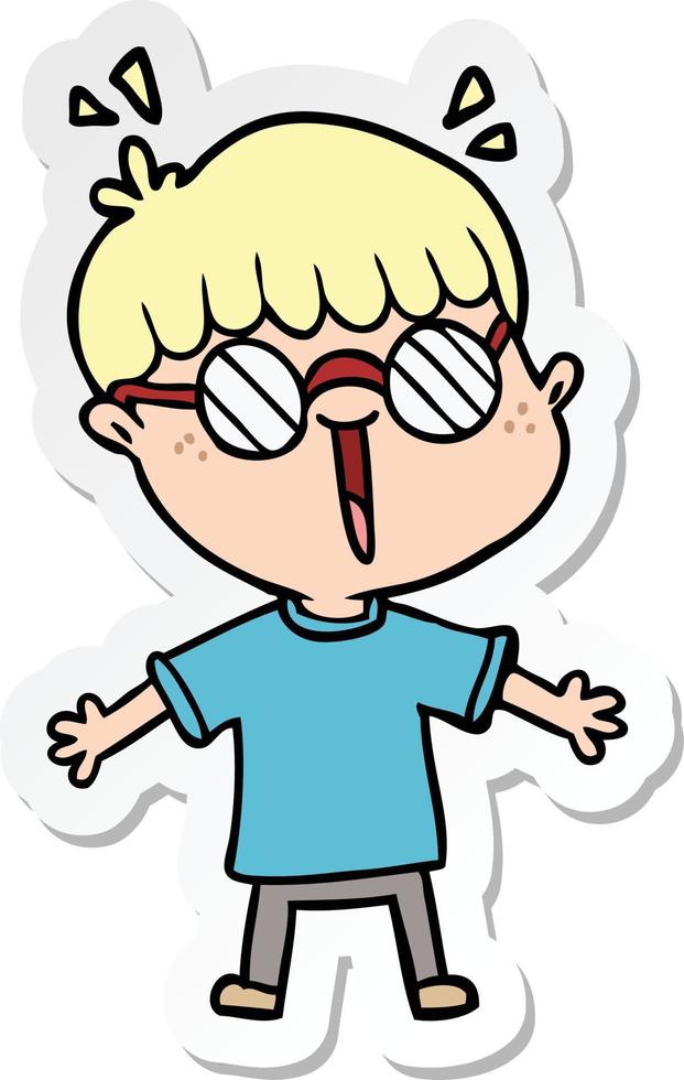 sticker of a cartoon boy wearing spectacles vector