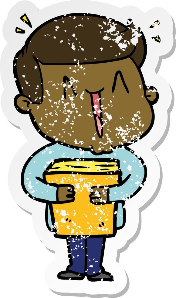 distressed sticker of a cartoon excited man vector