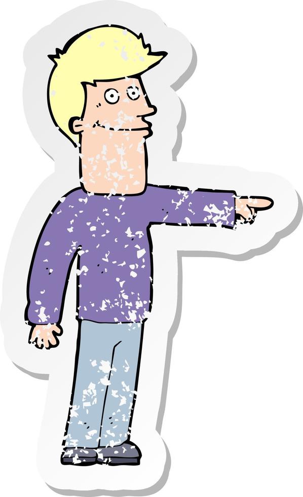 retro distressed sticker of a cartoon man pointing vector