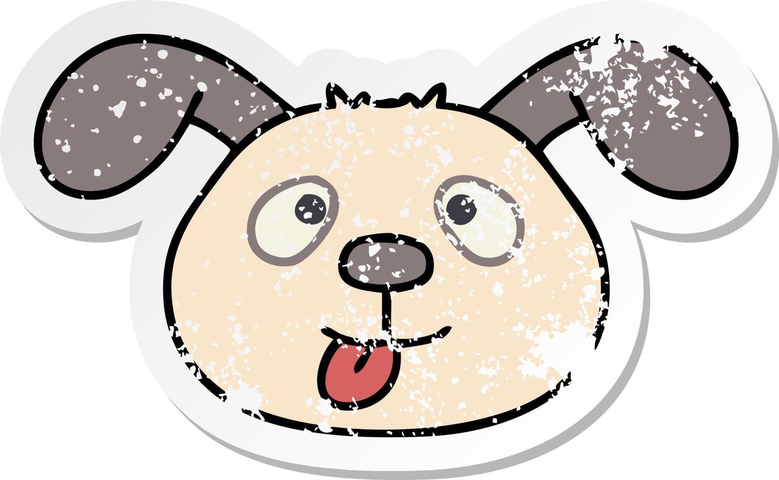 distressed sticker of a quirky hand drawn cartoon dog face vector