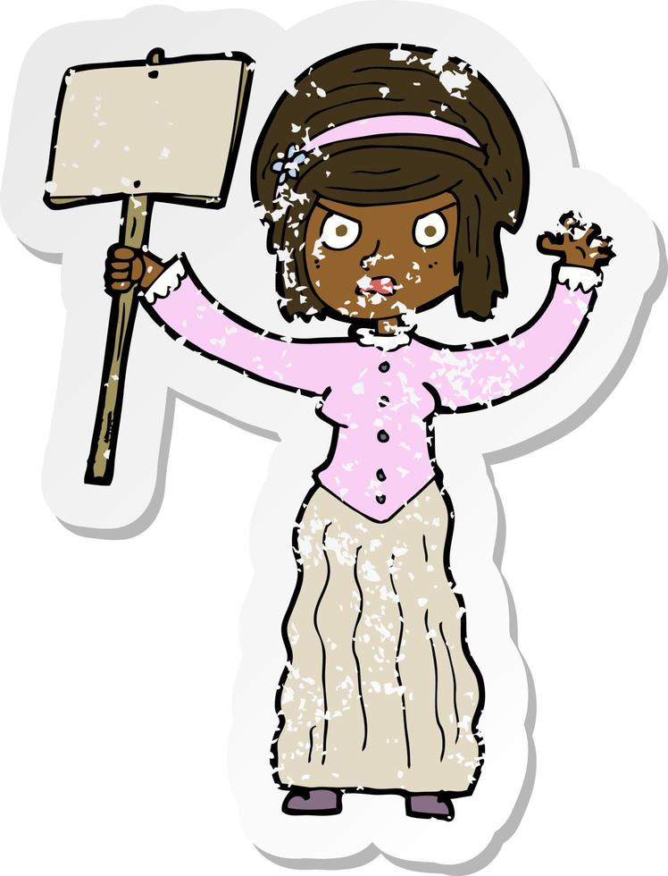 pegatina retro angustiada de una caricatura vicorian mujer protestando vector