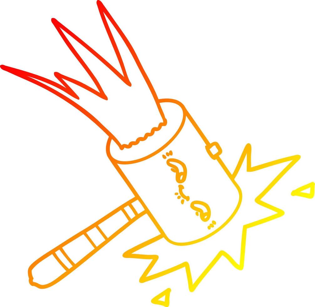 warm gradient line drawing cartoon hammer banging vector