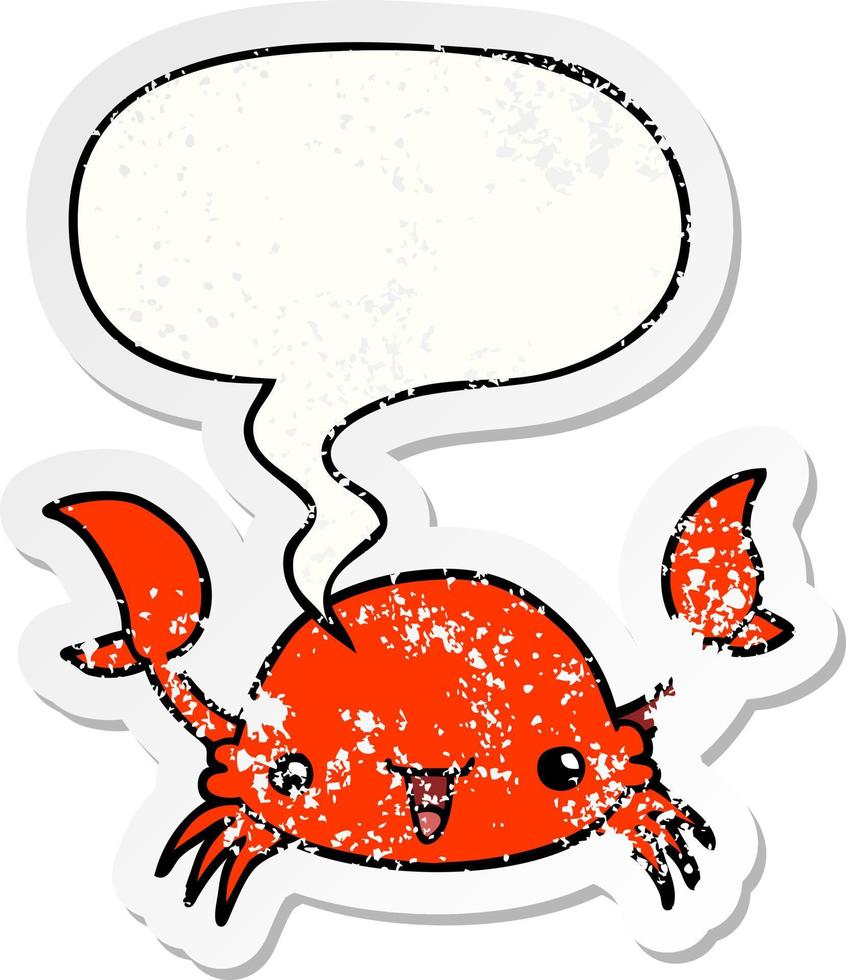 cartoon crab and speech bubble distressed sticker vector