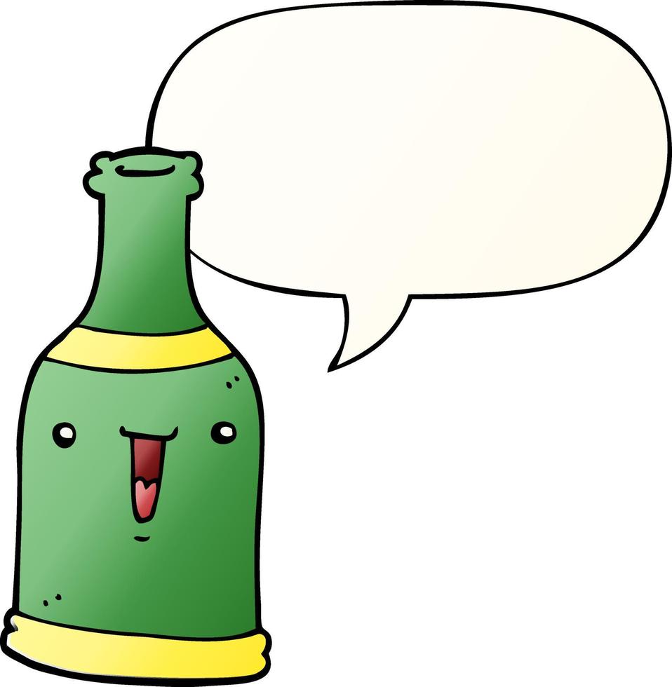 cartoon beer bottle and speech bubble in smooth gradient style vector