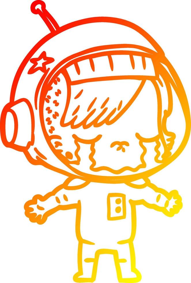 warm gradient line drawing cartoon crying astronaut girl vector