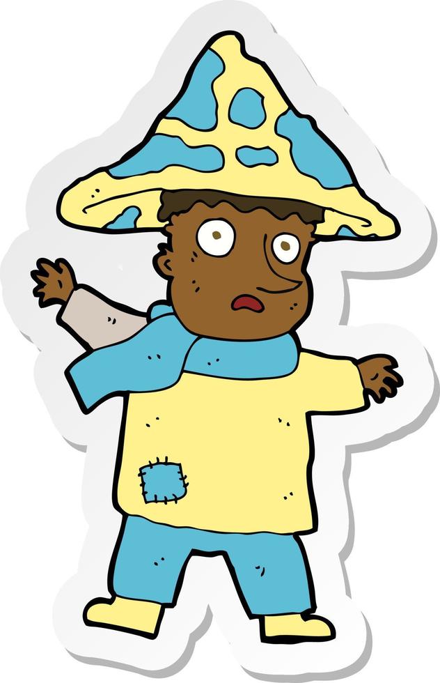 sticker of a cartoon magical mushroom man vector