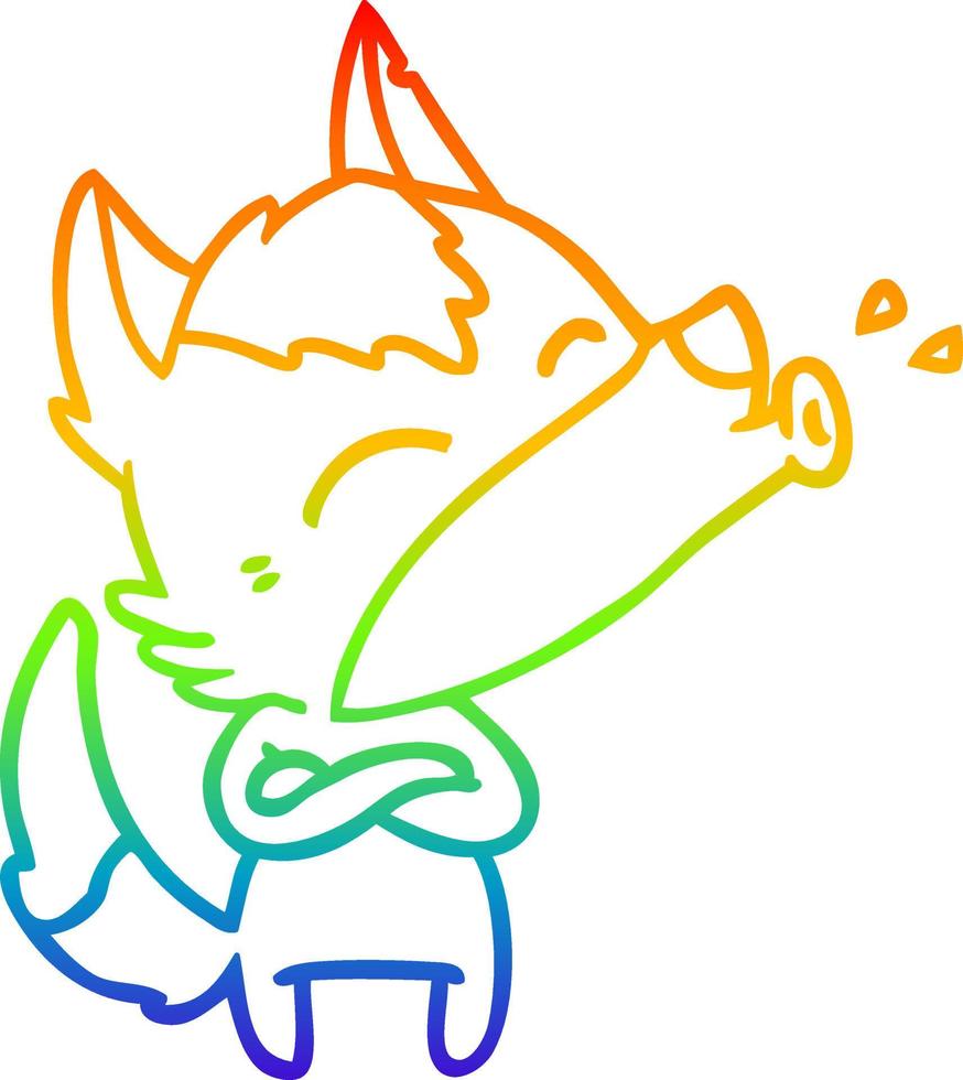 rainbow gradient line drawing howling wolf cartoon vector