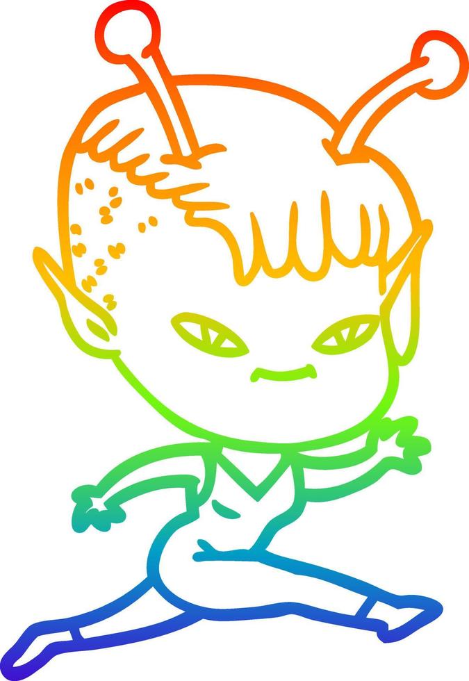rainbow gradient line drawing cute cartoon alien girl vector