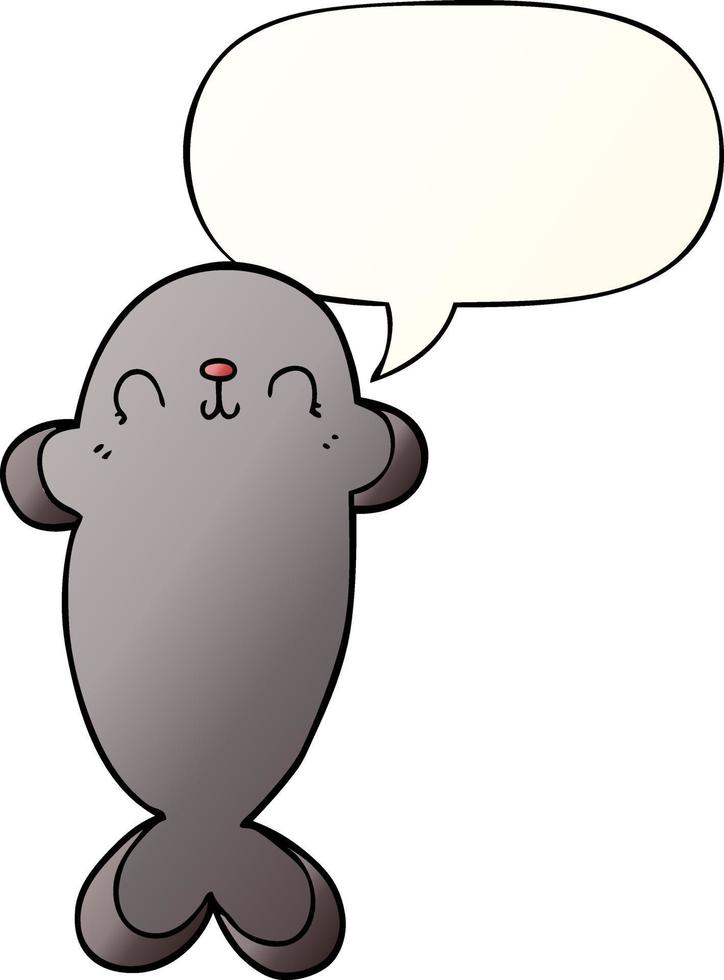 cartoon seal and speech bubble in smooth gradient style vector