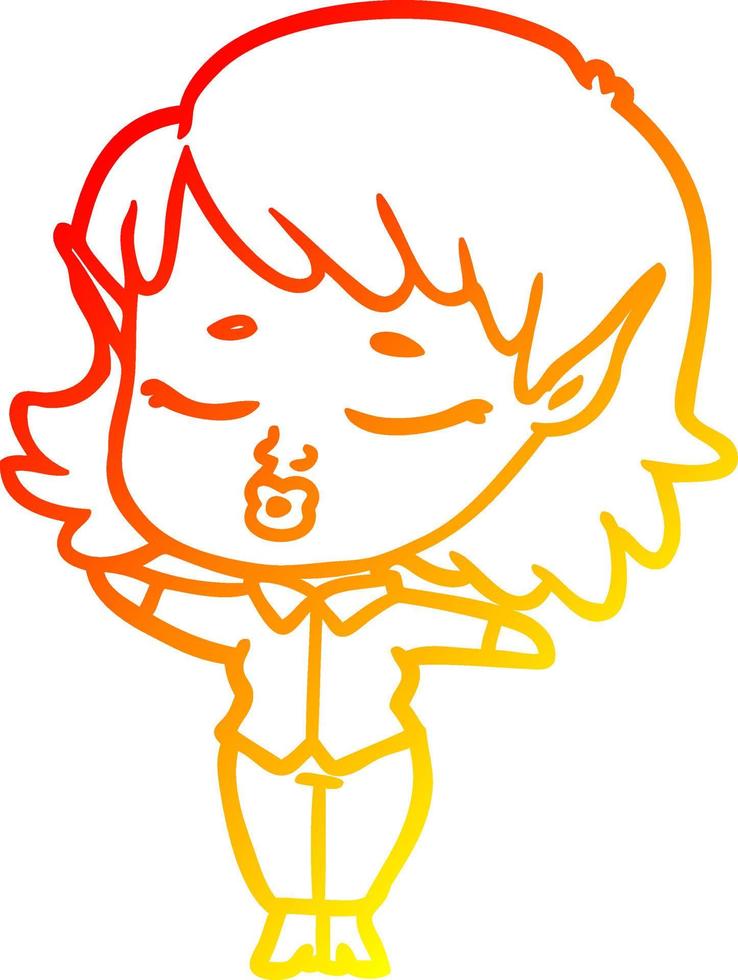 warm gradient line drawing pretty cartoon elf girl vector