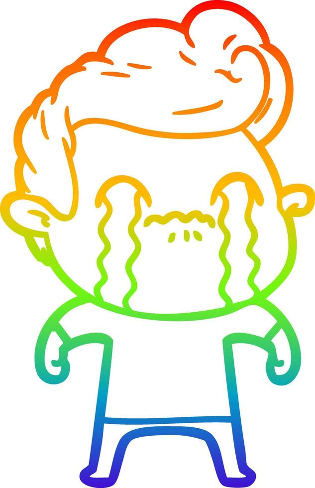 rainbow gradient line drawing cartoon man crying vector
