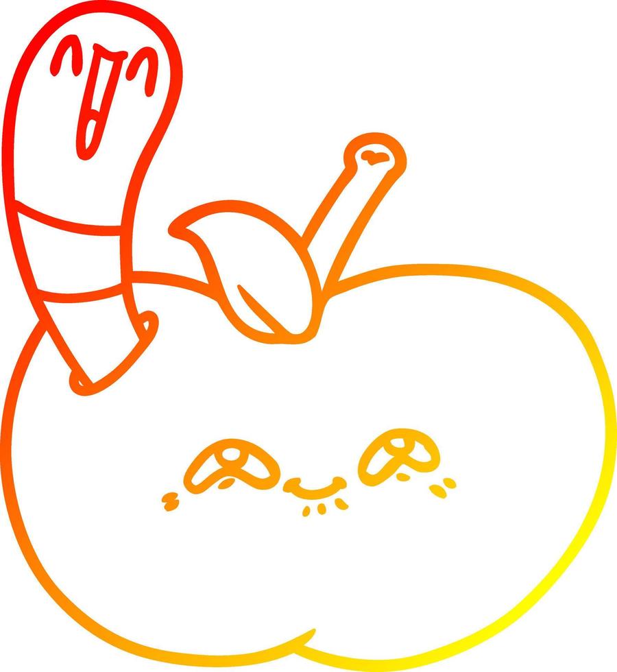 warm gradient line drawing cartoon worm in happy apple vector
