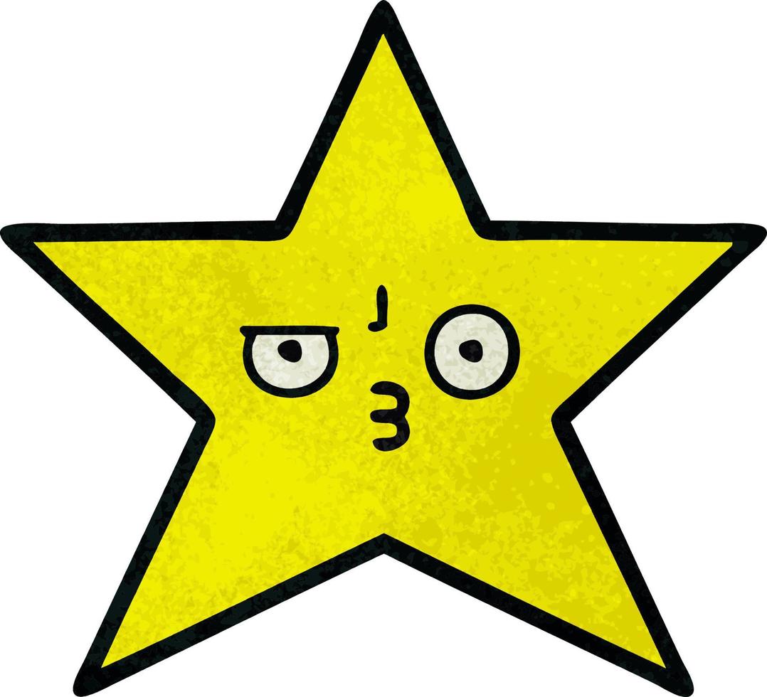 retro grunge texture cartoon gold star vector