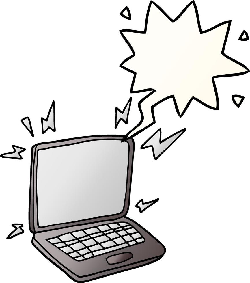 cartoon laptop computer and speech bubble in smooth gradient style vector