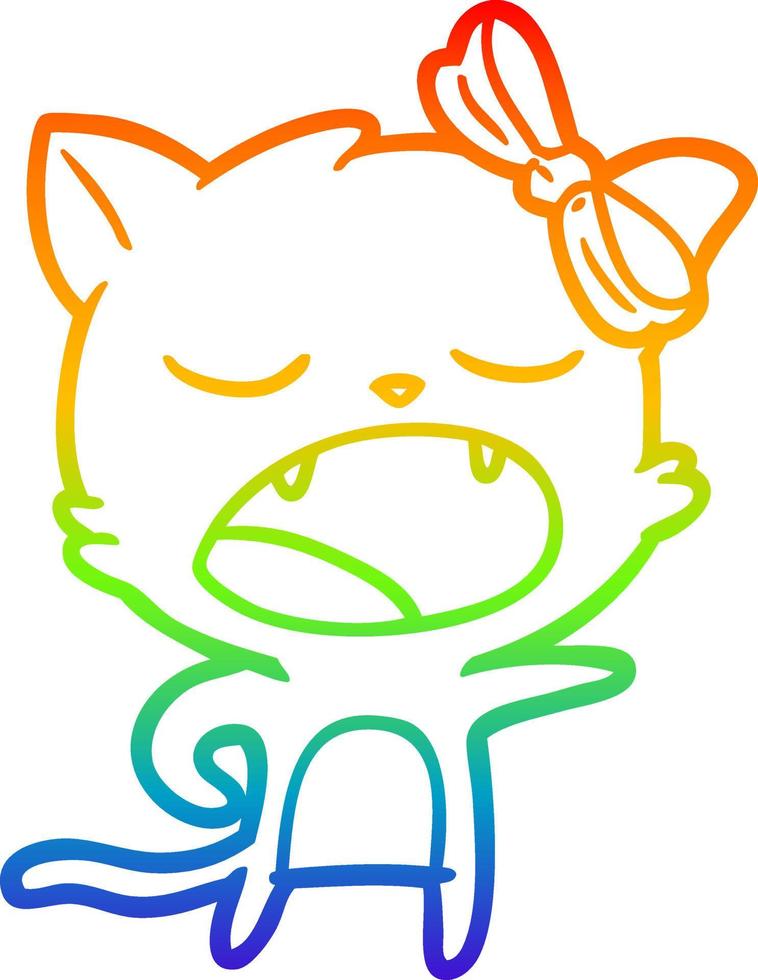 rainbow gradient line drawing cartoon yawning cat vector