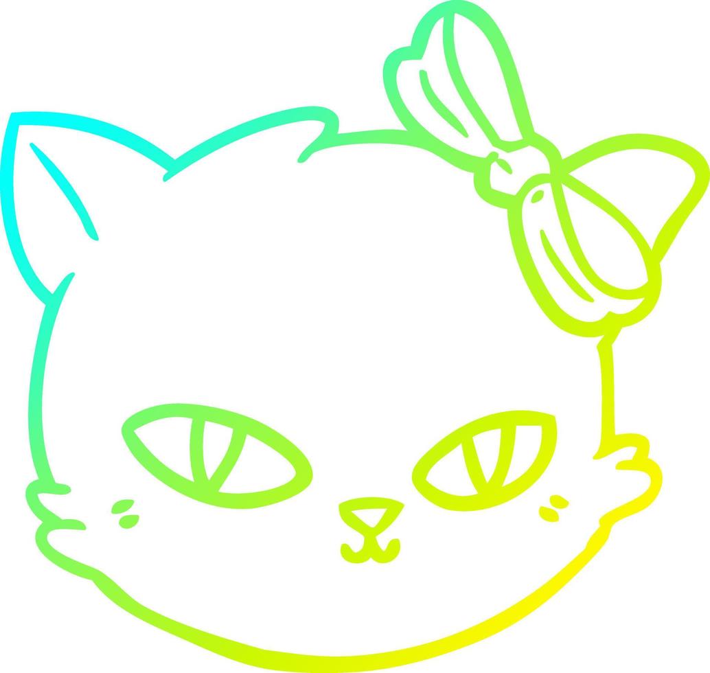 cold gradient line drawing cartoon cat wearing bow vector