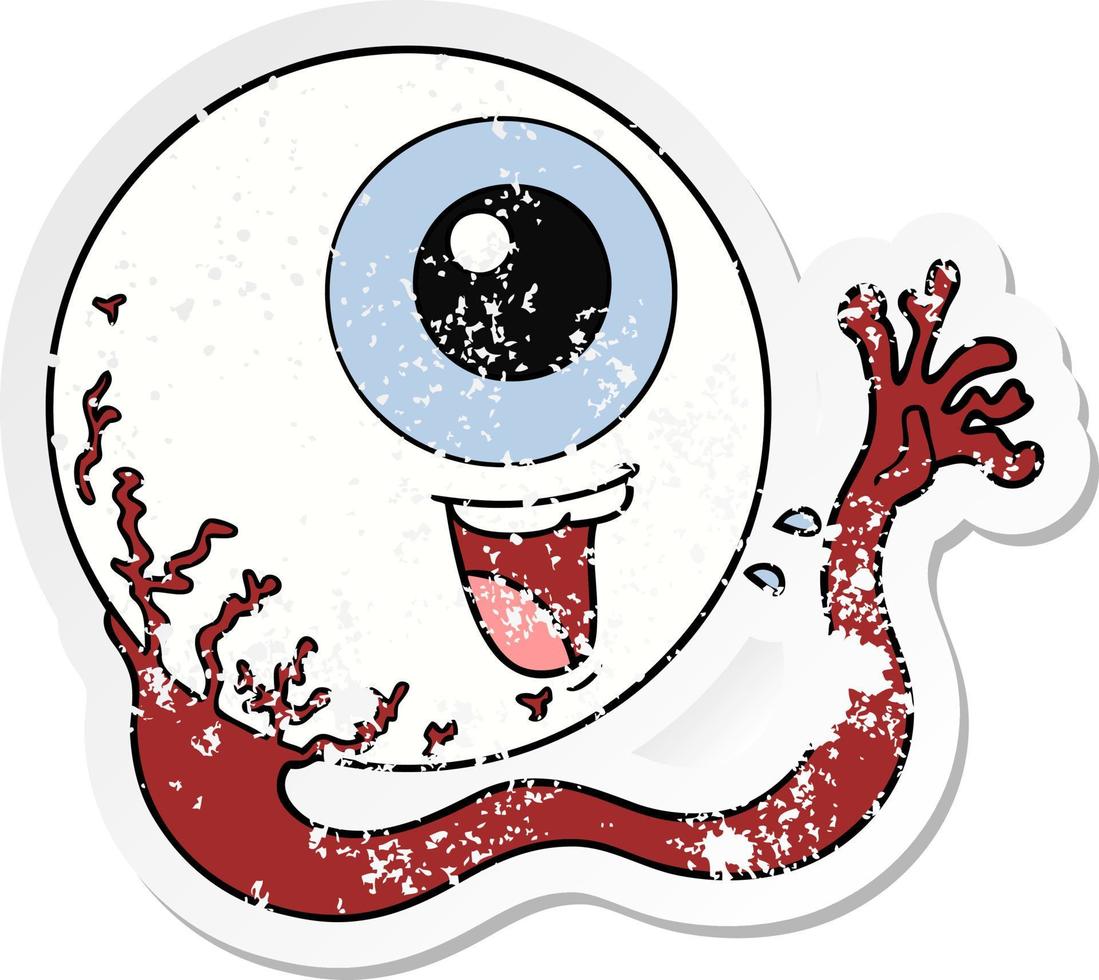 distressed sticker of a cartoon eyeball laughing vector