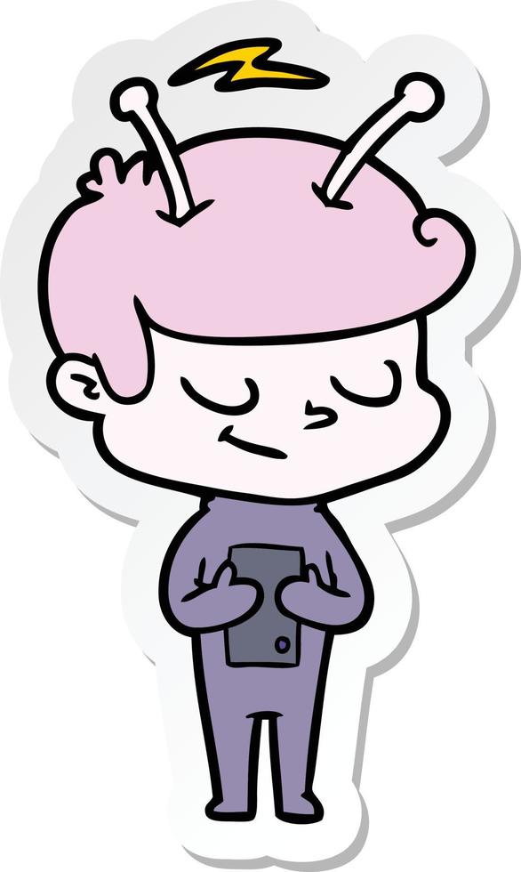 sticker of a friendly cartoon spaceman vector