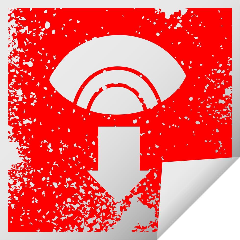 distressed square peeling sticker symbol eye pointing down vector