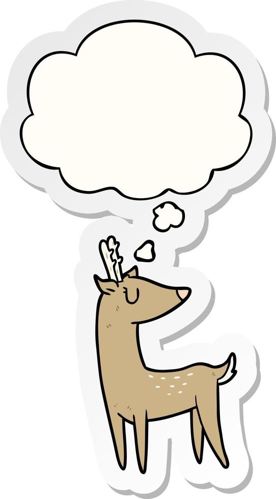 cartoon deer and thought bubble as a printed sticker vector