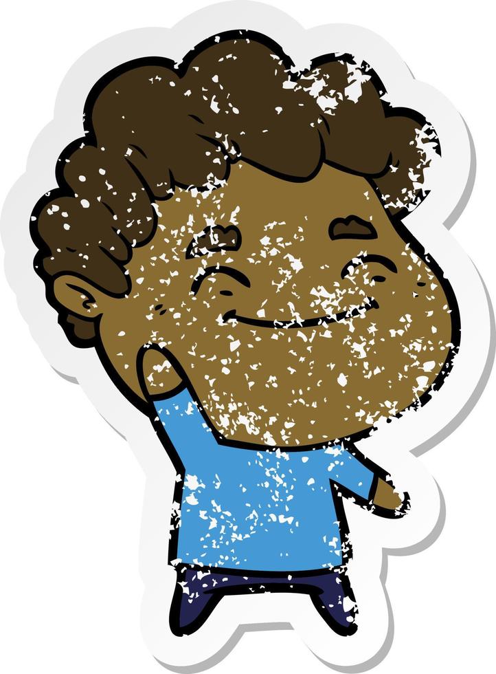 distressed sticker of a cartoon friendly man vector