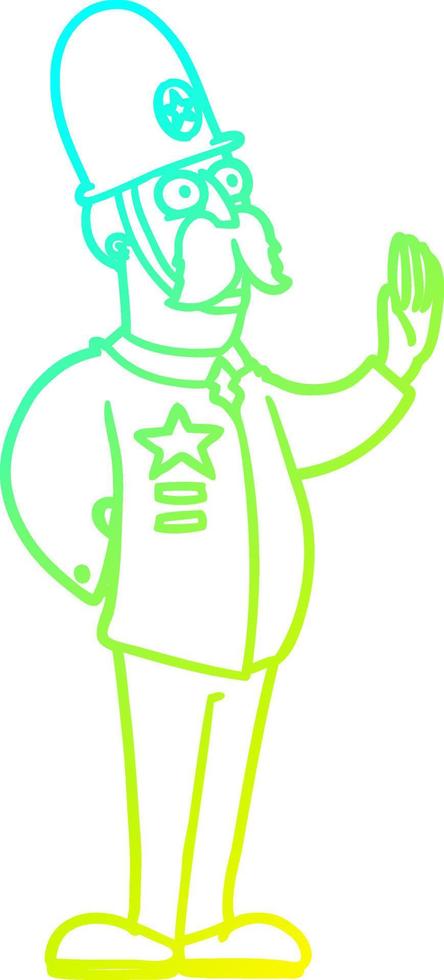 cold gradient line drawing cartoon policeman making stop gesture vector