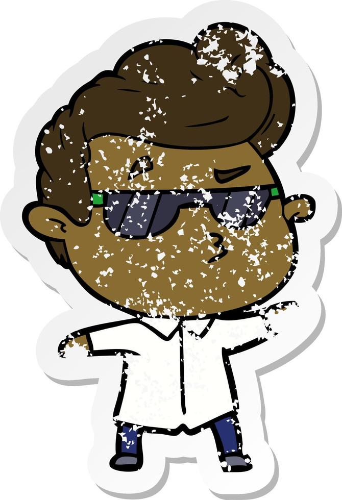 distressed sticker of a cartoon cool guy vector