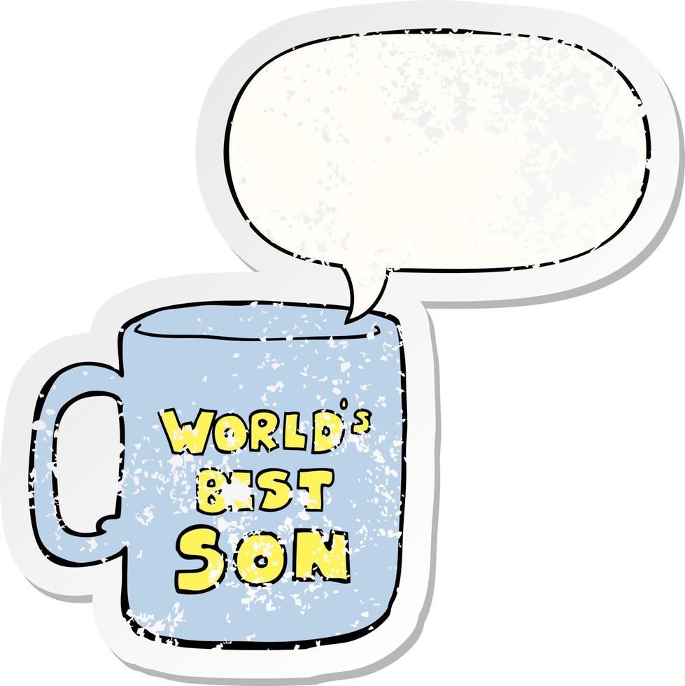 worlds best son mug and speech bubble distressed sticker vector