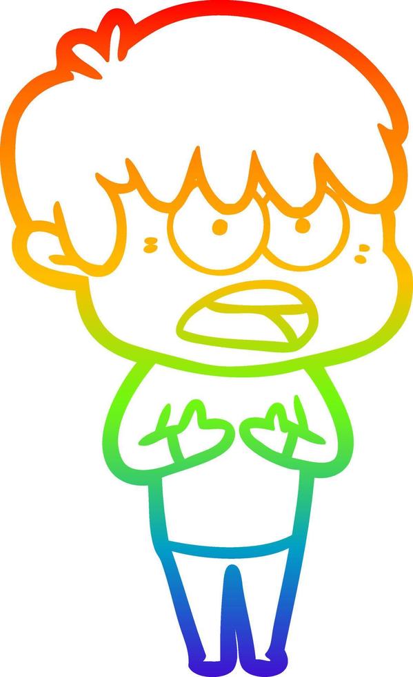 rainbow gradient line drawing worried cartoon boy vector