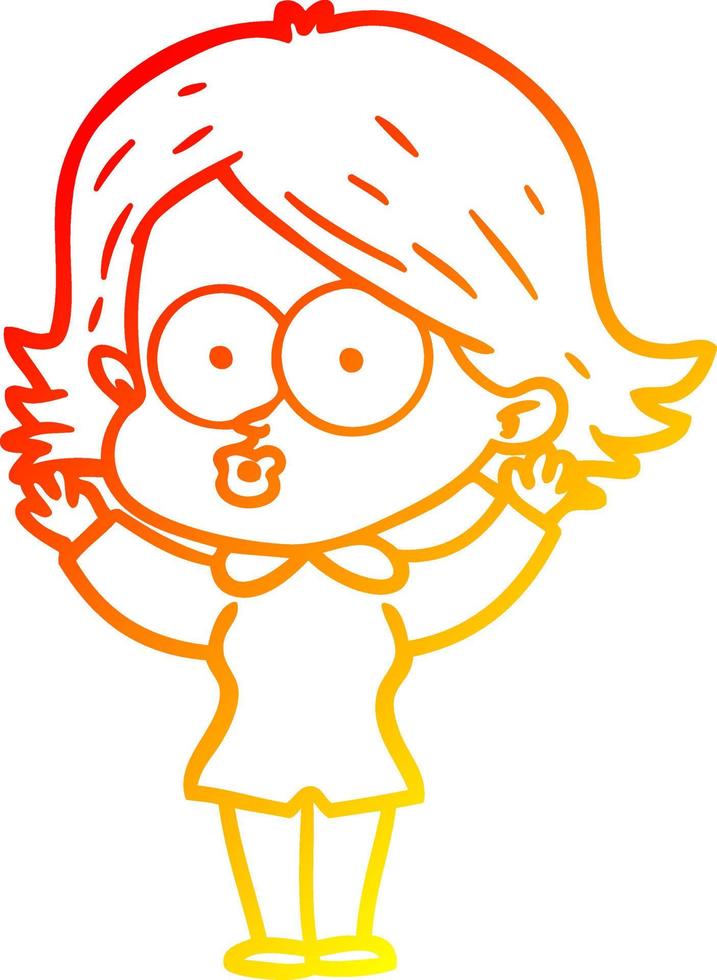 warm gradient line drawing cartoon girl pouting vector