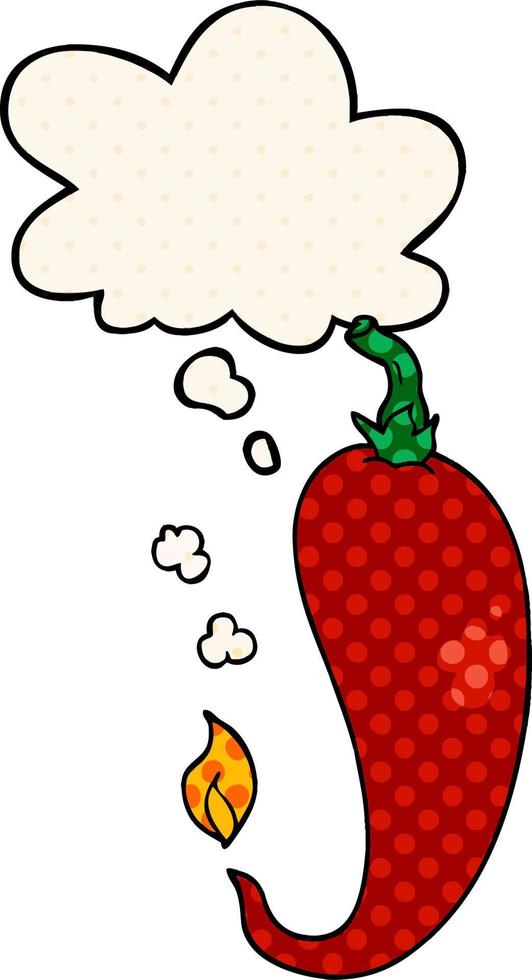 cartoon chili pepper and thought bubble in comic book style vector