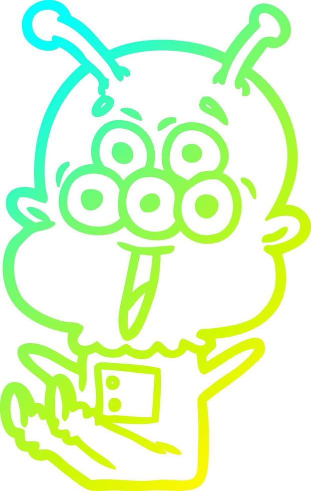 cold gradient line drawing happy cartoon alien vector