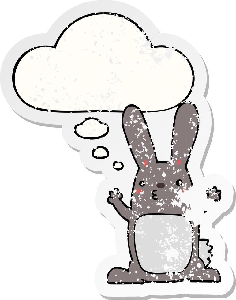 cartoon rabbit and thought bubble as a distressed worn sticker vector