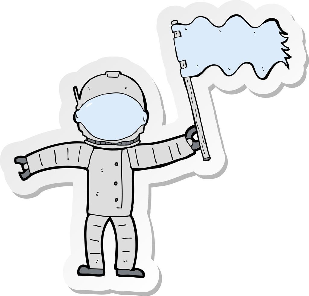 sticker of a cartoon astronaut with flag vector