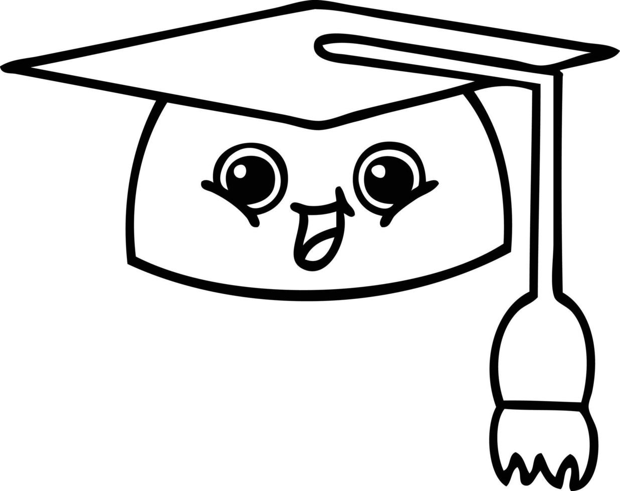 line drawing cartoon graduation hat vector