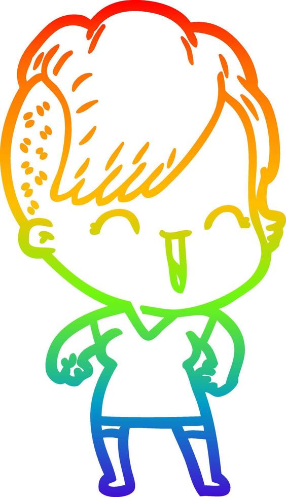 rainbow gradient line drawing cartoon happy hipster girl vector