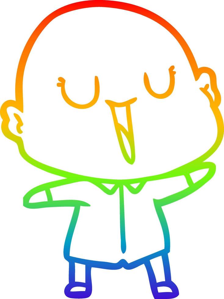 dibujo de línea de gradiente de arco iris feliz hombre calvo de dibujos animados vector