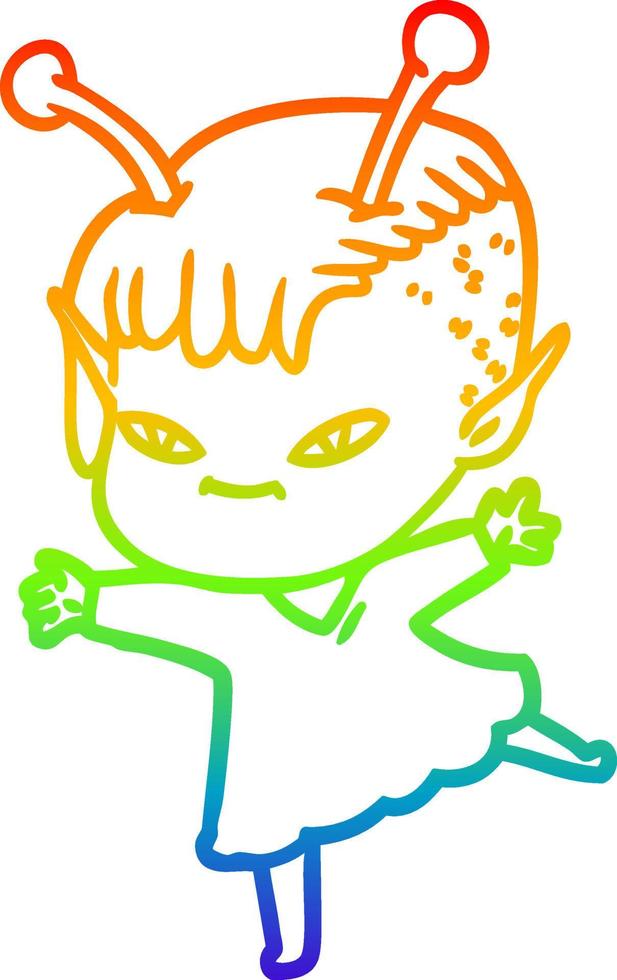 rainbow gradient line drawing cute cartoon alien girl vector