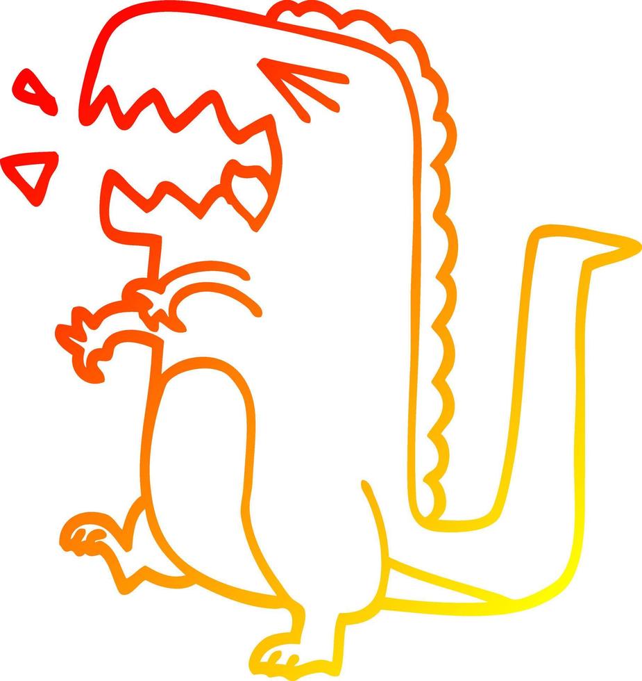 warm gradient line drawing cartoon roaring dinosaur vector