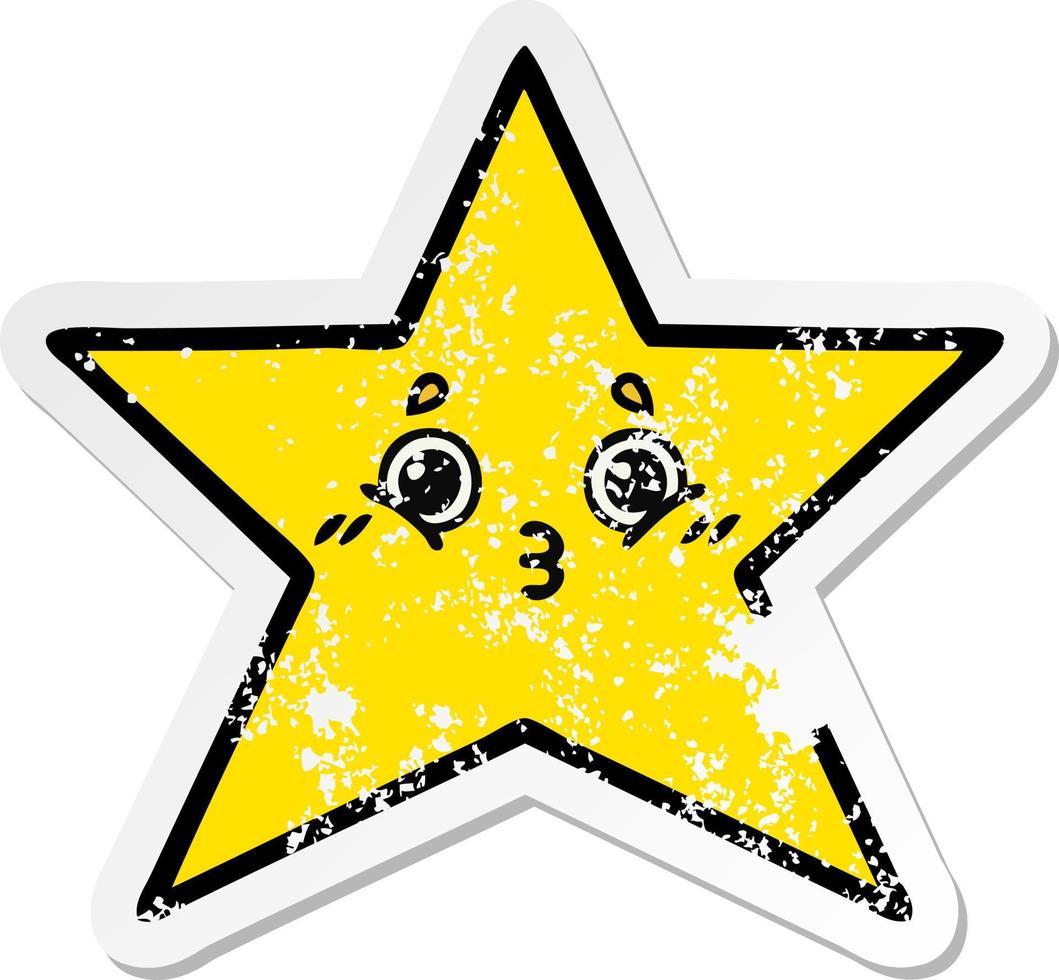 distressed sticker of a cute cartoon gold star vector