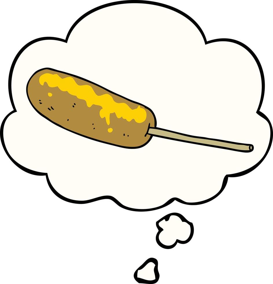 cartoon hotdog on a stick and thought bubble vector