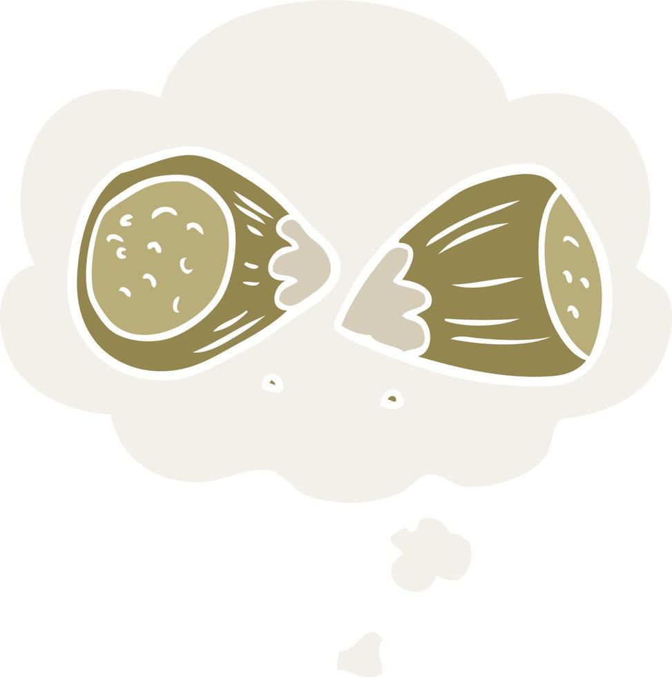cartoon hazelnuts and thought bubble in retro style vector