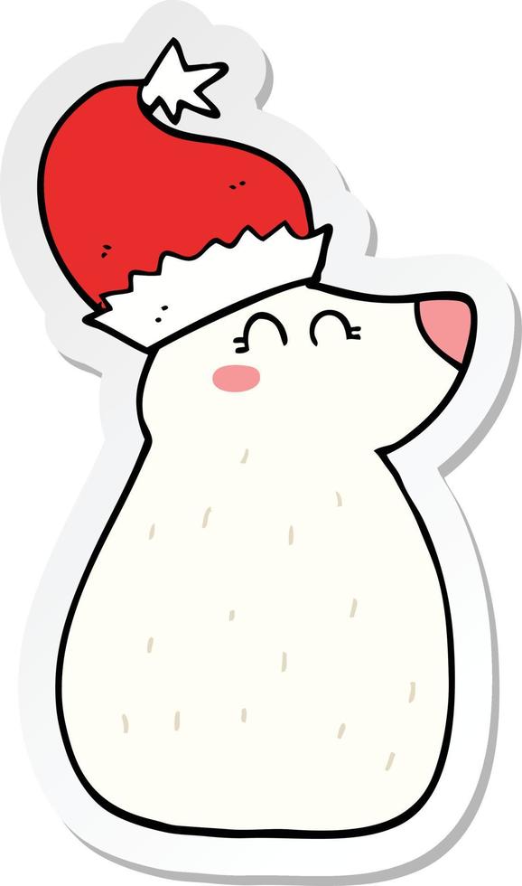 sticker of a cartoon bear wearing christmas hat vector