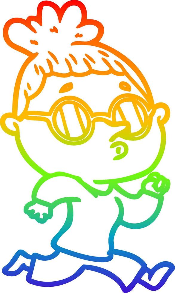 rainbow gradient line drawing cartoon woman wearing glasses vector