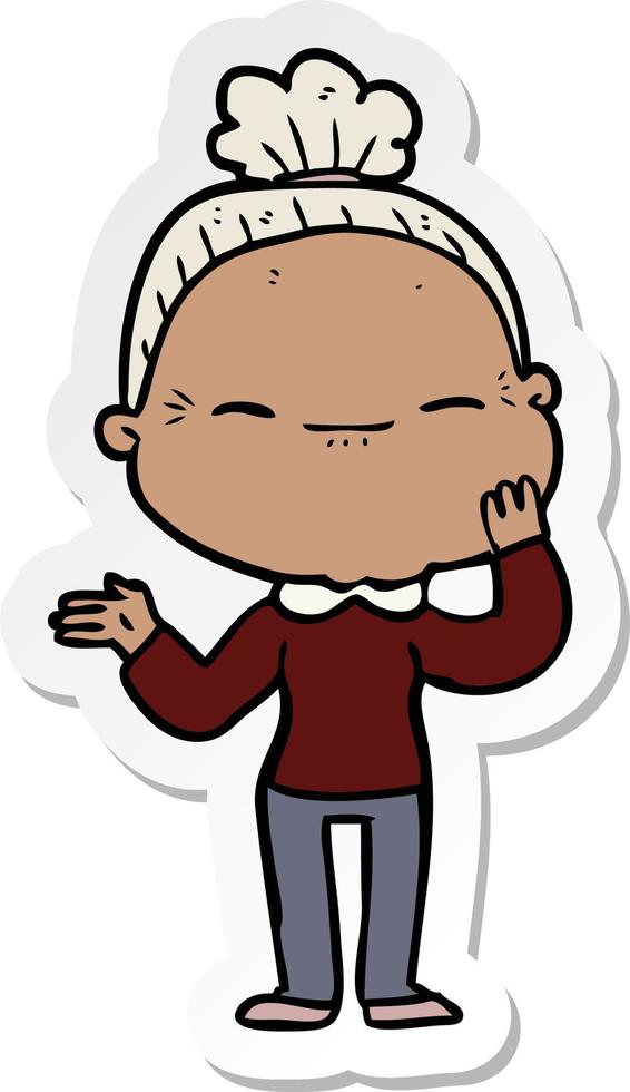sticker of a cartoon peaceful old woman vector