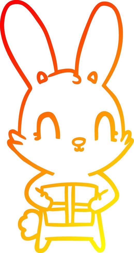 warm gradient line drawing cute cartoon rabbit with present vector