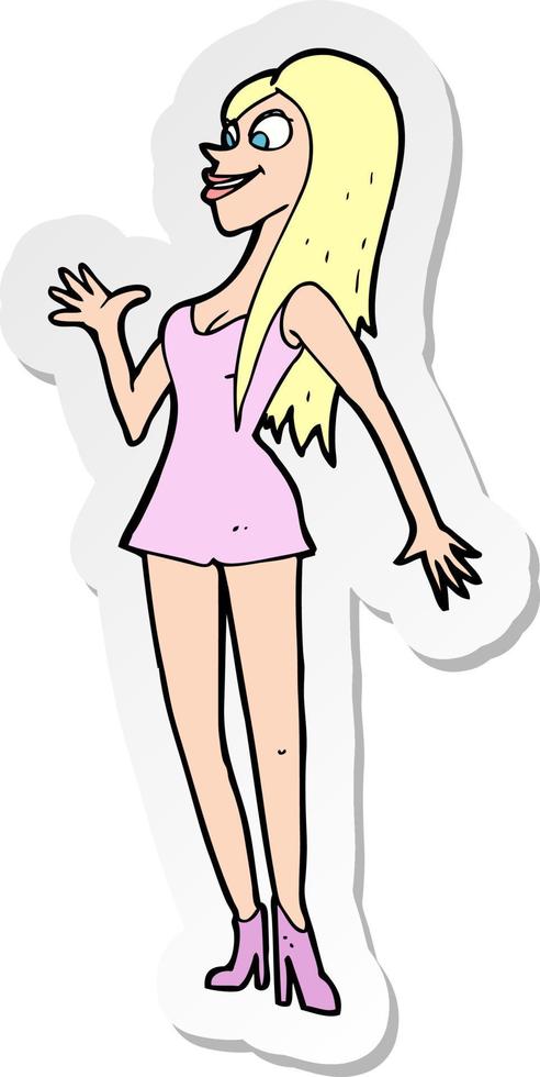 sticker of a cartoon woman in pink dress vector