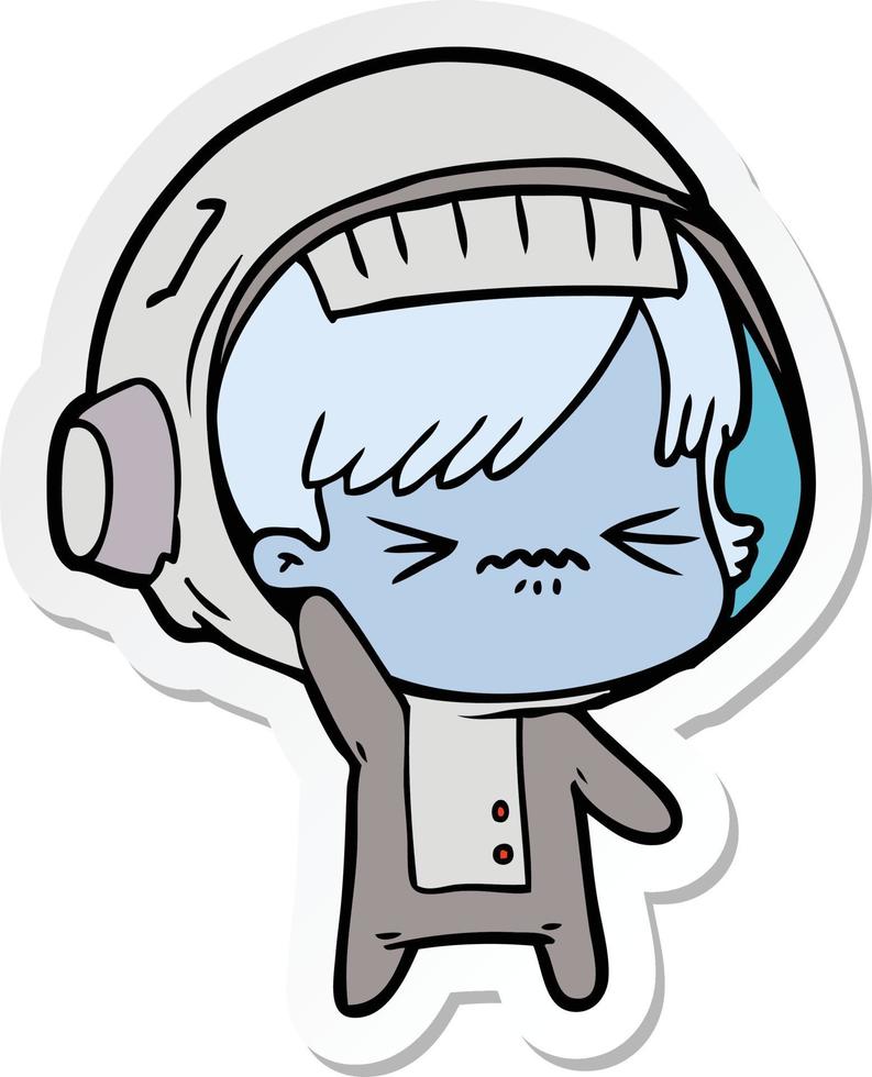 sticker of a cartoon astronaut woman vector