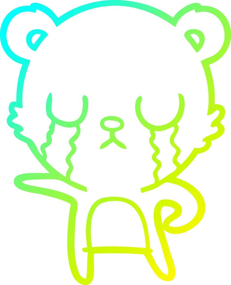 cold gradient line drawing crying cartoon bear vector